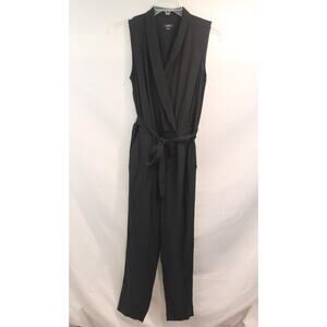 Ann Taylor Loft Jumpsuit Womens size 6 Black Lined V-Neck Belted Straight Leg